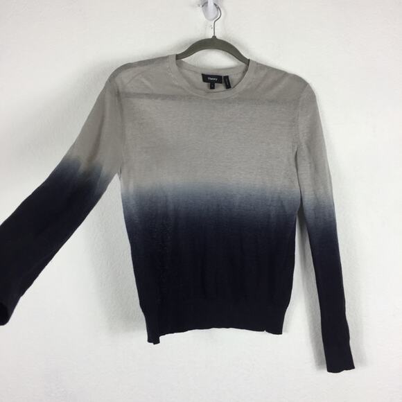 Theory Navy Linen Sweater Small Ombre Crew Neck Sag Harbor Lightweight Knit - Picture 10 of 15
